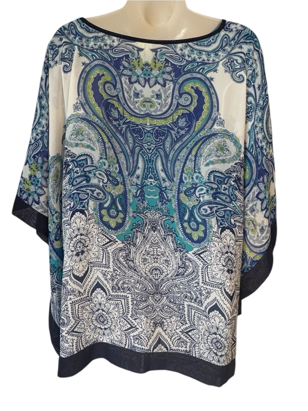 BEAUTIFUL FLOWY  Navy & Teal Paisley  Top   XLARge   #C - Picture 4 of 7